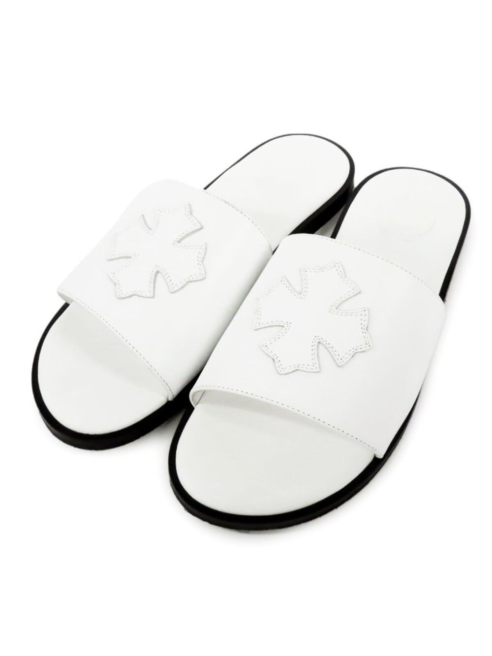 Chrome Hearts Plus Patch Sandals White Black Leather